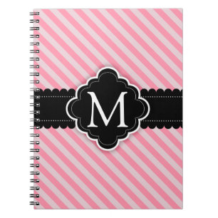 Caderno Espiral Monograma cor-de-rosa feminino do costume do preto