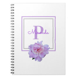 Caderno Espiral Monograma Cor-de-rosa Flor de Pênia Rosa