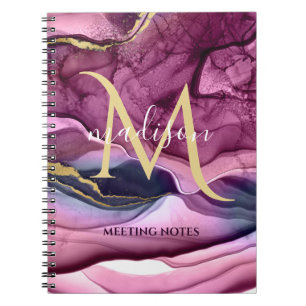 Caderno Espiral Monograma, cor-de-rosa-púrpura e goma-árgula Doura