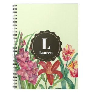 Caderno Espiral Monograma Cor Quente Primavera Floral