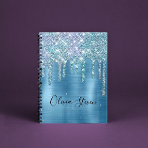 Caderno Espiral Monograma da glândula azul-aqua de gelo picante