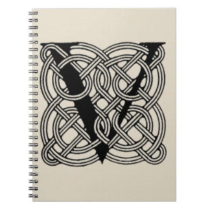 Caderno Espiral Monograma da Letra V Impressão de Nó Celta Vintage