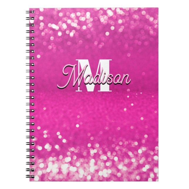 Caderno Espiral Monograma da Lista Luminosa Rosa Quente (Frente)