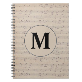 Caderno Espiral Monograma da Nota de Música da Folha de Vintagem