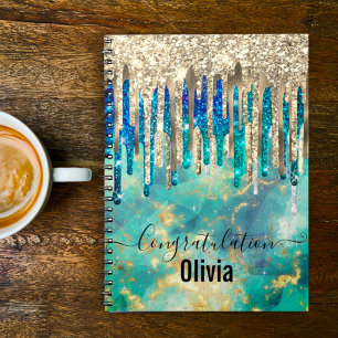 Caderno Espiral Monograma da turquesa de ouro azul-quico