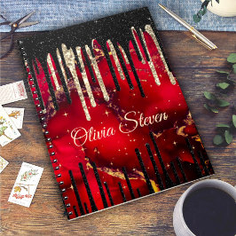 Caderno Espiral Monograma das gotas de vermelho-chic