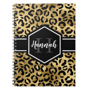 Caderno Espiral Monograma das Manchas Leopardo Pretas Douradas