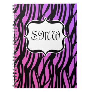 Caderno Espiral Monograma das tiras de zebra rosa/roxo quente