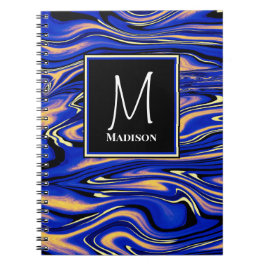 Caderno Espiral Monograma de Abstrato de Aquarela com Artsy Azul M