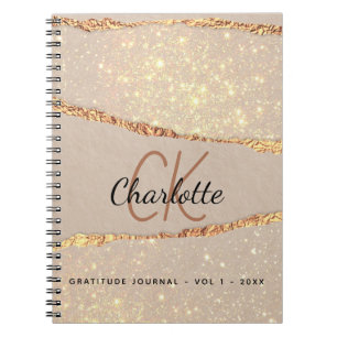 Caderno Espiral Monograma de agitação de ouro rosa do diário de gr