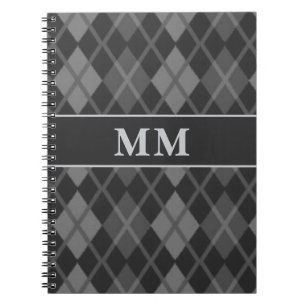 Caderno Espiral Monograma de Argyle Preto Inicial