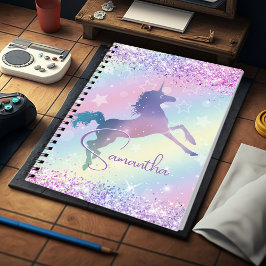Caderno Espiral Monograma de arte arco-íris branco cor-de-rosa cla