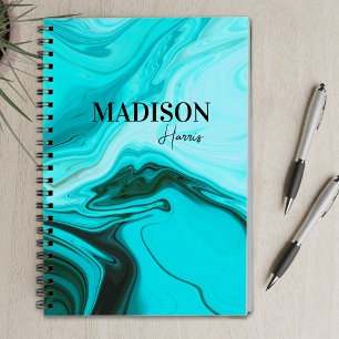 Caderno Espiral Monograma de arte mármore azul-clara