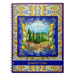 Caderno Espiral monograma de azulejos de citrinos majolica italian