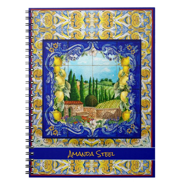 Caderno Espiral monograma de azulejos de citrinos majolica italian (Frente)