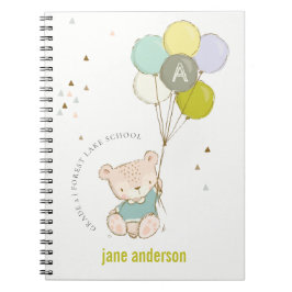 Caderno Espiral Monograma de Balões de Urso Azul-Corte Elegante