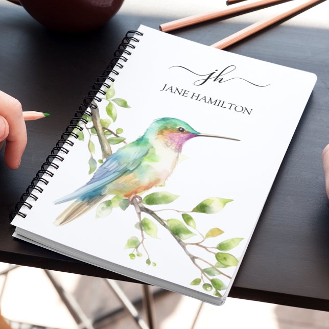 Caderno Espiral Monograma de Beija-flor em Script (Criador carregado)