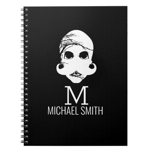 Caderno Espiral Monograma de bigode engraçado (Frente)