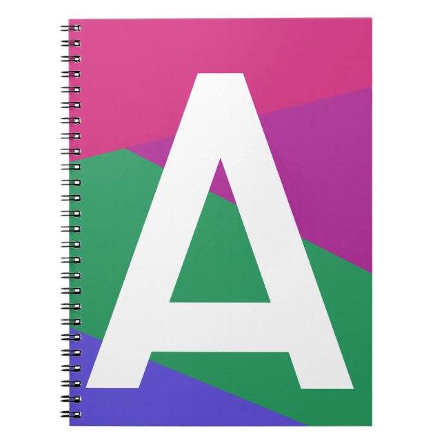Caderno Espiral Monograma de Bloco de Cor Retro Personalizado (Frente)