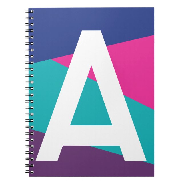 Caderno Espiral Monograma de Bloco de Cor Retro Personalizado (Frente)