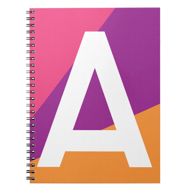 Caderno Espiral Monograma de Bloco de Cor Retro Personalizado (Frente)