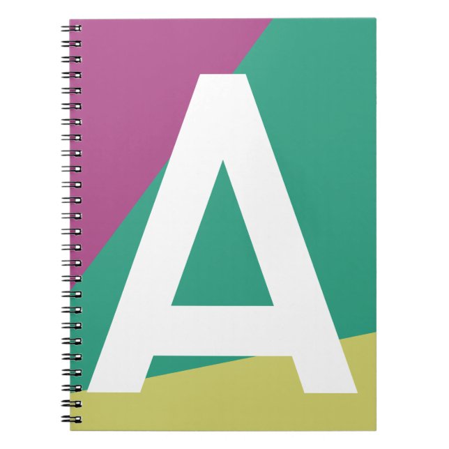 Caderno Espiral Monograma de Bloco de Cor Retro Personalizado (Frente)