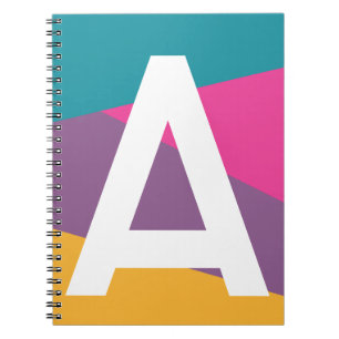 Caderno Espiral Monograma de Bloco de Cor Retro Personalizado