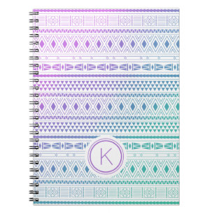 Caderno Espiral Monograma de Boho Azul Roxo