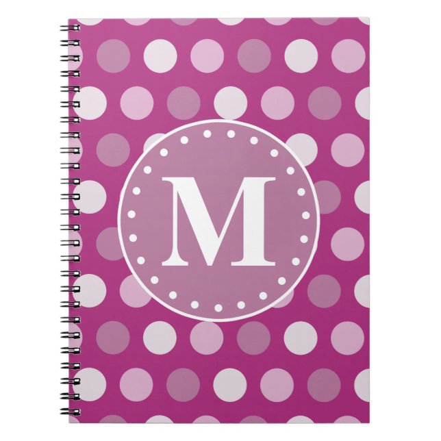 Caderno Espiral Monograma de Bolinhas roxas, cor-de-rosa, a frio (Frente)