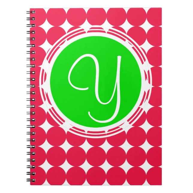 Caderno Espiral Monograma de Bolinhas Verde e Vermelha (Frente)