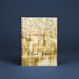 Caderno Espiral Monograma de brilho de ouro Elegante