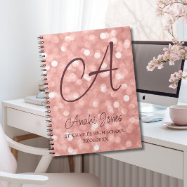 Caderno Espiral Monograma de Brilho em Rose Gold Ano Letivo Escola