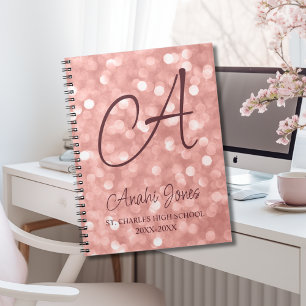 Caderno Espiral Monograma de Brilho em Rose Gold Ano Letivo Escola