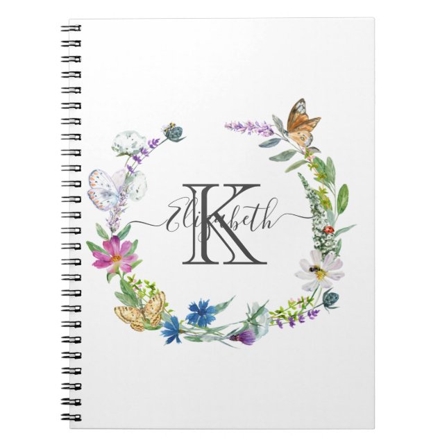Caderno Espiral Monograma de Caligrafia Borboletas Flores (Frente)