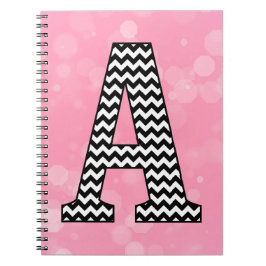Caderno Espiral Monograma de Chevron Preto e Branco "A"
