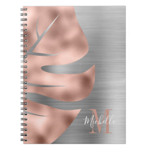 Caderno Espiral Monograma de Cinza Dourada Rosa moderna