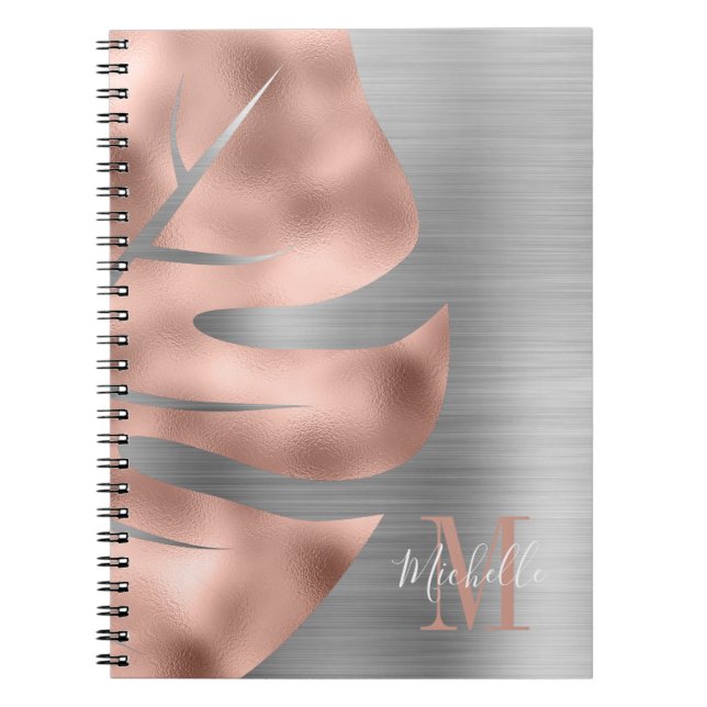 Caderno Espiral Monograma de Cinza Dourada Rosa moderna (Frente)
