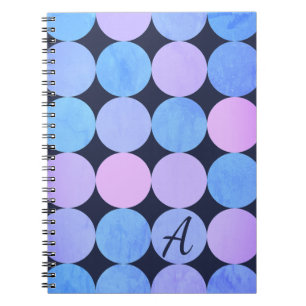 Caderno Espiral Monograma de Círculos Rosa e Púrpura Azul
