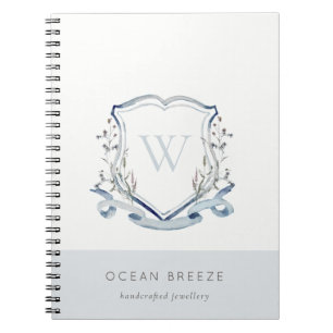 Caderno Espiral Monograma de Crest Crest de Flores Selvagem Azul P