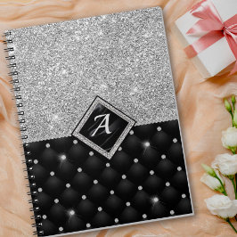 Caderno Espiral Monograma de diamante preto Crystal Silver na moda