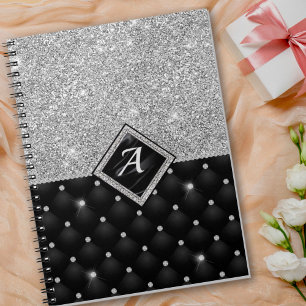 Caderno Espiral Monograma de diamante preto Crystal Silver na moda