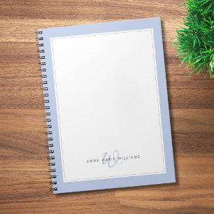 Caderno Espiral Monograma de duas bordas azuis minimalistas