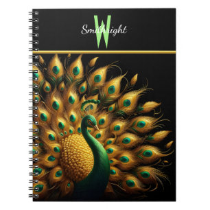 Caderno Espiral Monograma de Elegância de Peacock Maiestoso