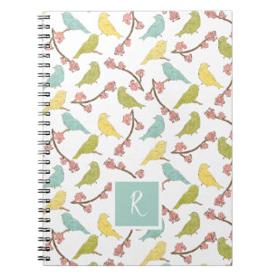Caderno Espiral Monograma de Esboço Aquarela Birds & Blooms