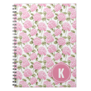 Caderno Espiral Monograma de Flores de Hidrelétrica Rosa Elegante