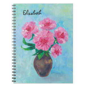 Caderno Espiral Monograma de Flores Pintadas à Mão Elegantes