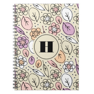 Caderno Espiral Monograma de Folhas e Folhas de Pastel