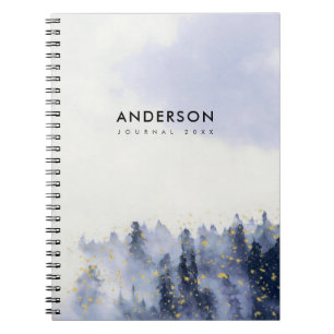 CADERNO ESPIRAL MONOGRAMA DE FOLIAGEM DE ÁRVORE DE ÁGUA AZUL