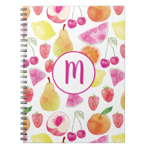 Caderno Espiral Monograma de Fruta de Watecolor