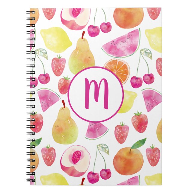 Caderno Espiral Monograma de Fruta de Watecolor (Frente)